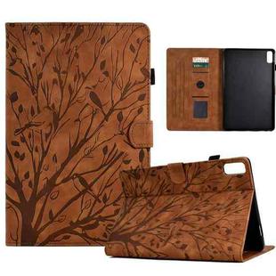 For Lenovo Tab M9 Fortune Tree Pressure Flower PU Tablet Case with Wake-up / Sleep Function(Brown)