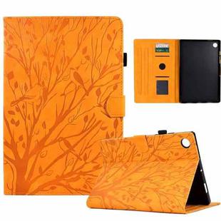 For Lenovo M10 Plus Fortune Tree Pressure Flower PU Tablet Case with Wake-up / Sleep Function(Khaki)