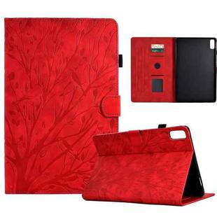 For Lenovo Tab P11 Gen 2 Fortune Tree Pressure Flower PU Tablet Case with Wake-up / Sleep Function(Red)