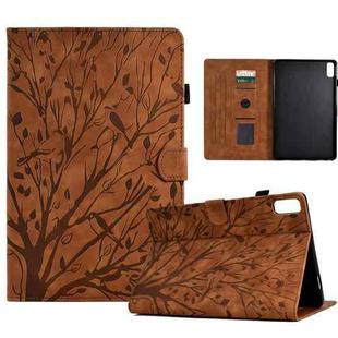 For Lenovo Tab P11 Gen 2 Fortune Tree Pressure Flower PU Tablet Case with Wake-up / Sleep Function(Brown)