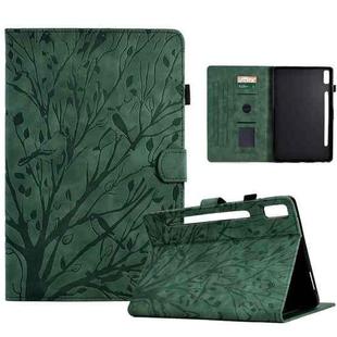 For Lenovo Tab P11 Pro Gen 2 Fortune Tree Pressure Flower PU Tablet Case with Wake-up / Sleep Function(Green)