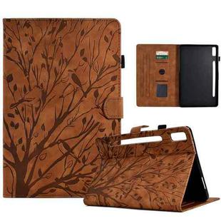 For Lenovo Tab P11 Pro Gen 2 Fortune Tree Pressure Flower PU Tablet Case with Wake-up / Sleep Function(Brown)