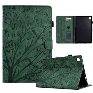 For Samsung Galaxy Tab S6 Lite Fortune Tree Pressure Flower PU Tablet Case with Wake-up / Sleep Function(Green)