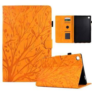 For Samsung Galaxy Tab S6 Lite Fortune Tree Pressure Flower PU Tablet Case with Wake-up / Sleep Function(Khaki)
