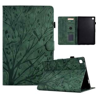 For Samsung Galaxy Tab A7 2020 Fortune Tree Pressure Flower PU Tablet Case with Wake-up / Sleep Function(Green)