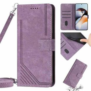 Skin Feel Stripe Pattern Leather Phone Case with Lanyard for OnePlus Nord N20 5G Global / OPPO Reno7 Z 5G/Reno7 Lite 5G/Reno8 Lite 5G Global/F21 Pro 5G India(Purple)