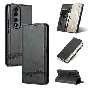 For Honor 90 AZNS Magnetic Calf Texture Flip Leather Phone Case(Black)