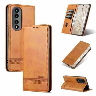 For Honor 90 Pro AZNS Magnetic Calf Texture Flip Leather Phone Case(Light Brown)