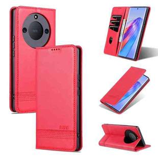 For Honor X50 AZNS Magnetic Calf Texture Flip Leather Phone Case(Red)