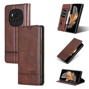 For Honor Magic6 AZNS Magnetic Calf Texture Flip Leather Phone Case(Dark Brown)