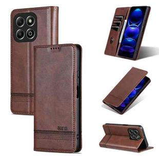 For Honor X6b AZNS Magnetic Calf Texture Flip Leather Phone Case(Dark Brown)