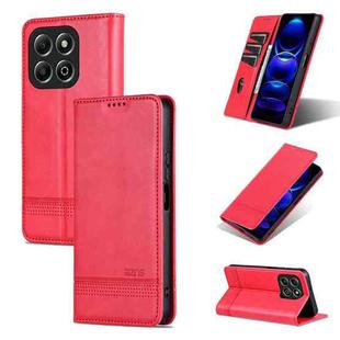 For Honor X6b AZNS Magnetic Calf Texture Flip Leather Phone Case(Red)