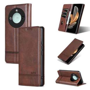 For Honor X60 AZNS Magnetic Calf Texture Flip Leather Phone Case(Dark Brown)