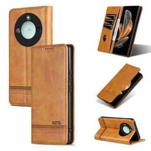 For Honor X60 AZNS Magnetic Calf Texture Flip Leather Phone Case(Light Brown)