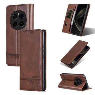 For Honor Magic7 Pro AZNS Magnetic Calf Texture Flip Leather Phone Case(Dark Brown)