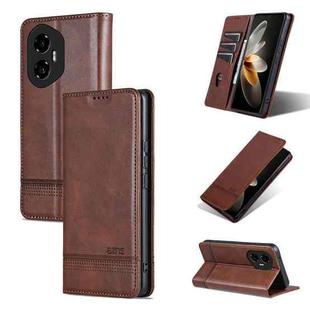 For Honor 300 AZNS Magnetic Calf Texture Flip Leather Phone Case(Dark Brown)