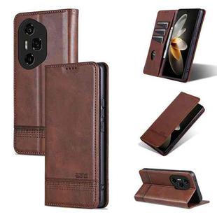 For Honor 300 Ultra AZNS Magnetic Calf Texture Flip Leather Phone Case(Dark Brown)