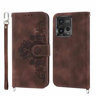 For Motorola Moto G Power 2023 Skin-feel Flowers Embossed Wallet Leather Phone Case(Brown)