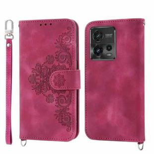 For Motorola Moto G Stylus 5G 2023 Skin-feel Flowers Embossed Wallet Leather Phone Case(Wine Red)