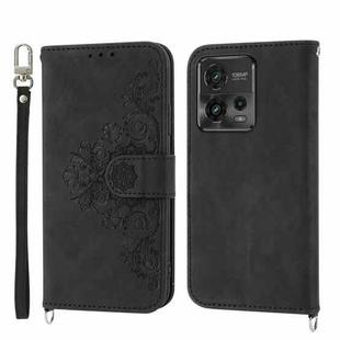 For Motorola Moto G Stylus 5G 2023 Skin-feel Flowers Embossed Wallet Leather Phone Case(Black)