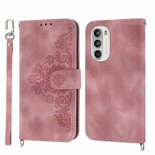For OPPO A1 Pro Skin-feel Flowers Embossed Wallet Leather Phone Case(Pink)