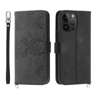 For OPPO Reno9 5G/Reno9 Pro 5G Skin-feel Flowers Embossed Wallet Leather Phone Case(Black)