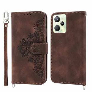 For OPPO Reno8 4G Global Skin-feel Flowers Embossed Wallet Leather Phone Case(Brown)