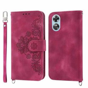 For OPPO Reno8 T 4G Global Skin-feel Flowers Embossed Wallet Leather Phone Case(Wine Red)