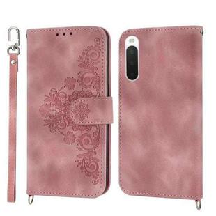 For Sony Xperia 10 V 4G Skin-feel Flowers Embossed Wallet Leather Phone Case(Pink)