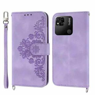 For Xiaomi Redmi 12C/11A Skin-feel Flowers Embossed Wallet Leather Phone Case(Purple)
