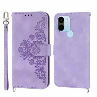 For Xiaomi Redmi A1+ 4G/Poco C50 4G Skin-feel Flowers Embossed Wallet Leather Phone Case(Purple)