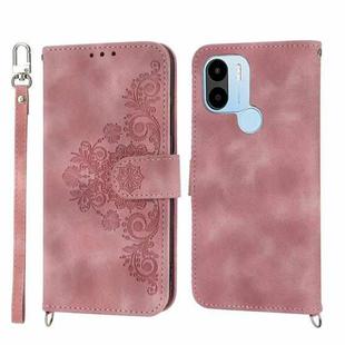 For Xiaomi Redmi A1+ 4G/Poco C50 4G Skin-feel Flowers Embossed Wallet Leather Phone Case(Pink)