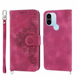 For Xiaomi Redmi A1+ 4G/Poco C50 4G Skin-feel Flowers Embossed Wallet Leather Phone Case(Wine Red)