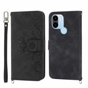 For Xiaomi Redmi A1+ 4G/Poco C50 4G Skin-feel Flowers Embossed Wallet Leather Phone Case(Black)