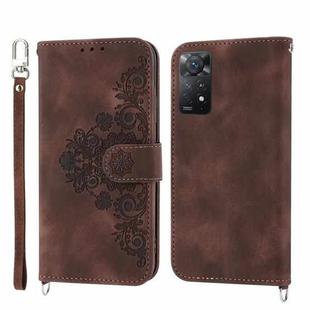 For Xiaomi Redmi K60/K60 Pro Skin-feel Flowers Embossed Wallet Leather Phone Case(Brown)