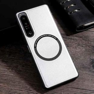 For Sony Xperia 1 IV Cloth Texture PU MagSafe Magnetic Phone Case(White)