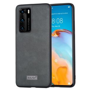 For Huawei P40 SULADA Shockproof TPU + Handmade Leather Protective Case(Grey)