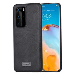 For Huawei P40 Pro SULADA Shockproof TPU + Handmade Leather Protective Case(Black)