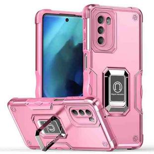 For Motorola Moto G51 Non-slip Shockproof Armor Phone Case with Ring Holder(Pink)