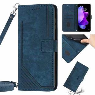 For Tecno Spark Go 2020&2021 / Spark 6 Go Skin Feel Stripe Pattern Leather Phone Case with Lanyard(Blue)