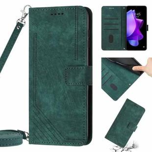 For Tecno Camon 19 Neo Skin Feel Stripe Pattern Leather Phone Case with Lanyard(Green)