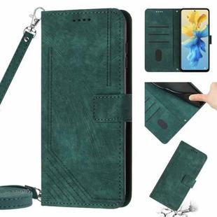 For Infinix Hot 20 5G Skin Feel Stripe Pattern Leather Phone Case with Lanyard(Green)