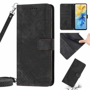 For Infinix Note 12 VIP Skin Feel Stripe Pattern Leather Phone Case with Lanyard(Black)