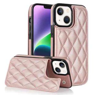 For iPhone 14 Double Buckle Rhombic PU Leather Phone Case(Rose Gold)