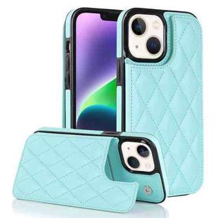 For iPhone 14 Plus Double Buckle Rhombic PU Leather Phone Case(Blue)