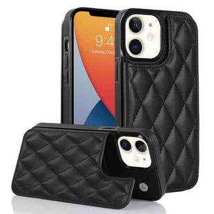 For iPhone 12 Double Buckle Rhombic PU Leather Phone Case(Black)