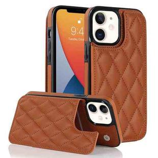 For iPhone 12 Double Buckle Rhombic PU Leather Phone Case(Brown)