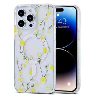 For iPhone 14 Transparent Double Sided Magsafe Phone Case(Yellow Flower)