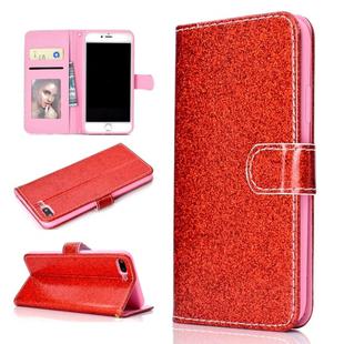 For iPhone 7 Plus Glitter Powder Horizontal Flip Leather Case with Card Slots & Holder & Photo Frame & Wallet(Red)