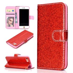 For iPhone 8 Glitter Powder Horizontal Flip Leather Case with Card Slots & Holder & Photo Frame & Wallet(Red)